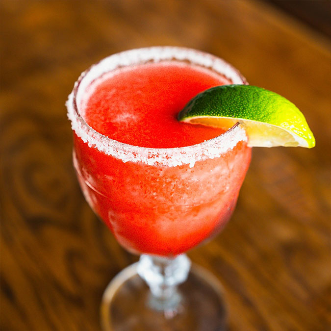 A frozen strawberry margarita at Maria Mia Tex-Mex Cantina Restaurant Bar, College Station, Texas.