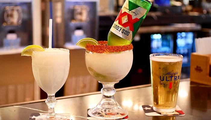 Three cocktails with lime at Maria Mia Tex-Mex Cantina Restaurant Bar in College Station.