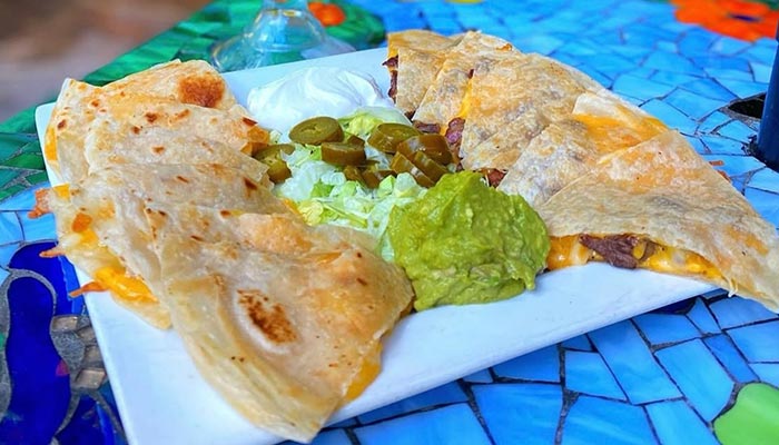 Cheese quesadilla with guacamole, sour cream & jalapeños at Maria Mia Tex-Mex Cantina, College Station.